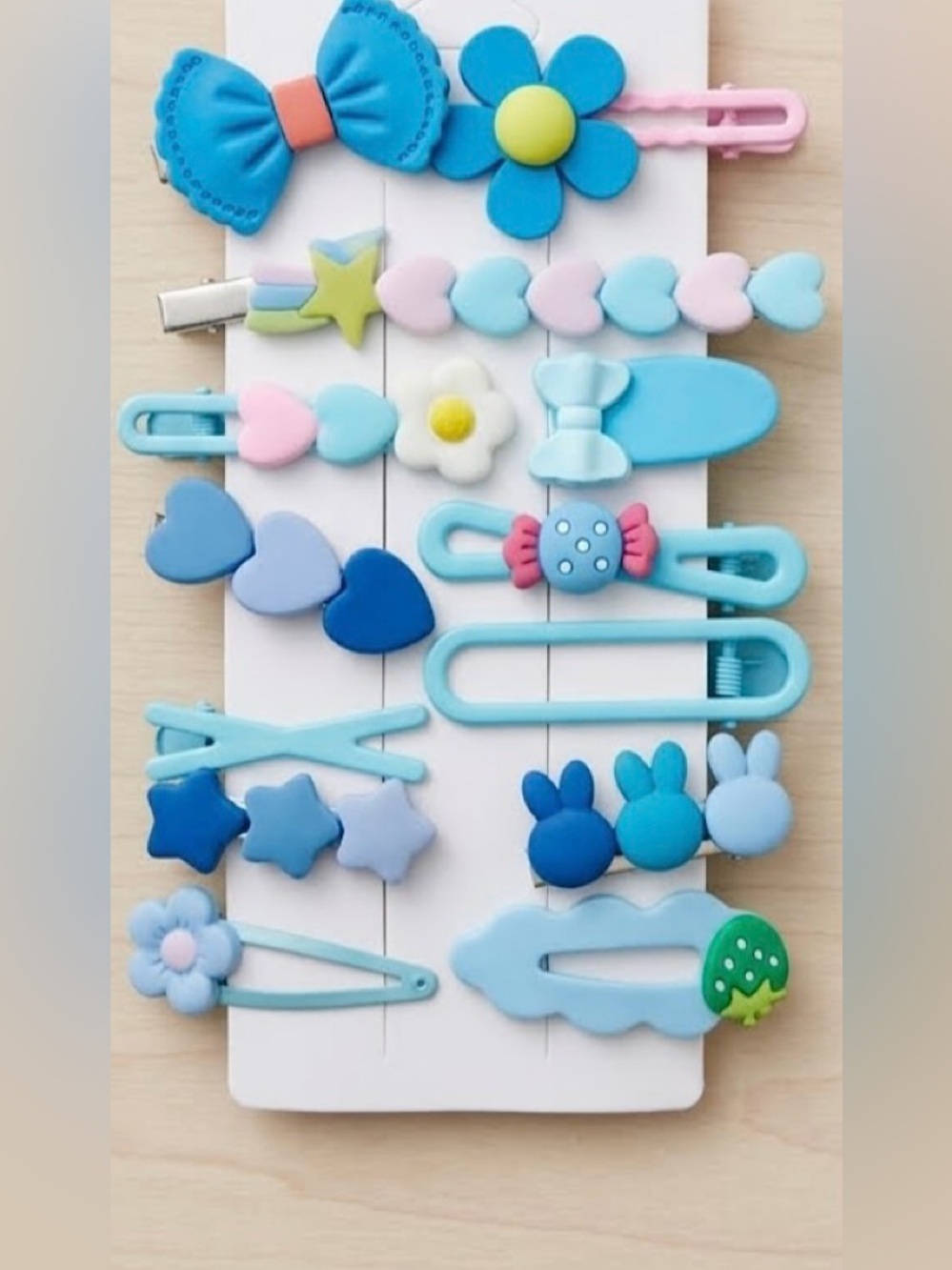 Girls Cute Blue Hair Clips Set (10-Piece) – Adorable Matte Hair Accessories
